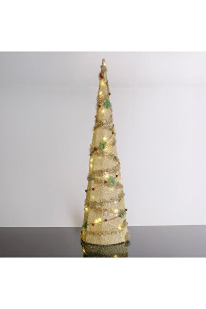 OEM Conical decorative Christmas tree with champagne tinsel, 30 LEDs, 21x80cm