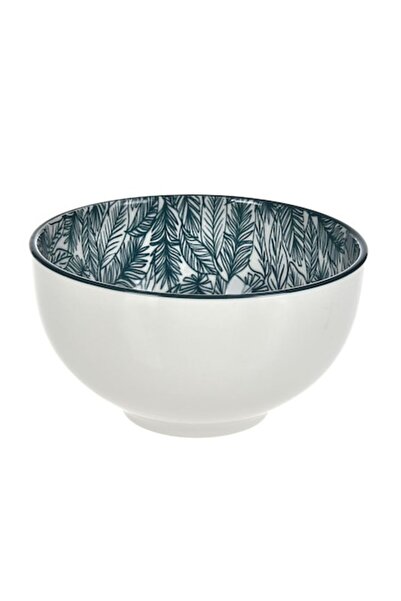 OEM New bone white bowl with petrol leaf pattern inside & green rim 420ml