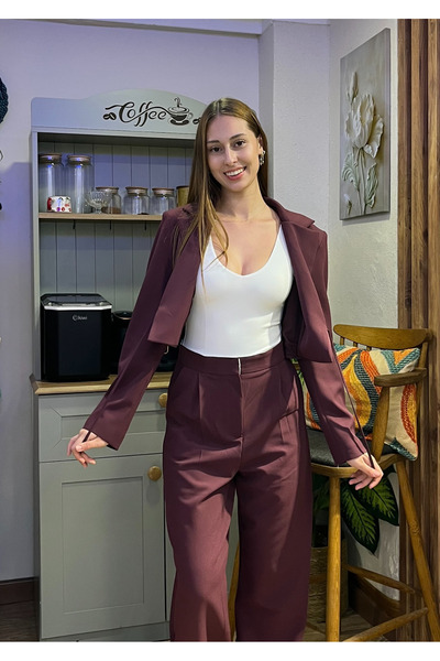 MODA Önden Bağlama Detaylı Mürdüm Crop Blazer