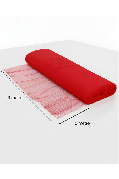 Organizasyon Pazarı Kırmızı Kristal Tül Kumaş 1 Metre x 3 Metre Dekoratif Tül...