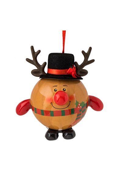 OEM Ornament de Crăciun pentru brad - glob în formă de ren cu nas LED 11x8x10cm