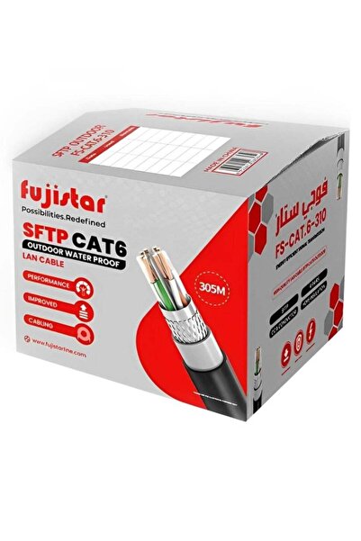 fujistar كابل شبكة FS CAT6 310 - كابل إيثرنت SFTP خارجي مقاوم للماء بطول 305 متر