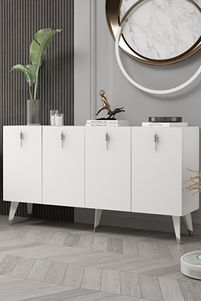 cantek dizayn 8218-32CT KB150 KONSOL,TV ÜNİTESİ BEYAZ-GÜMÜŞ