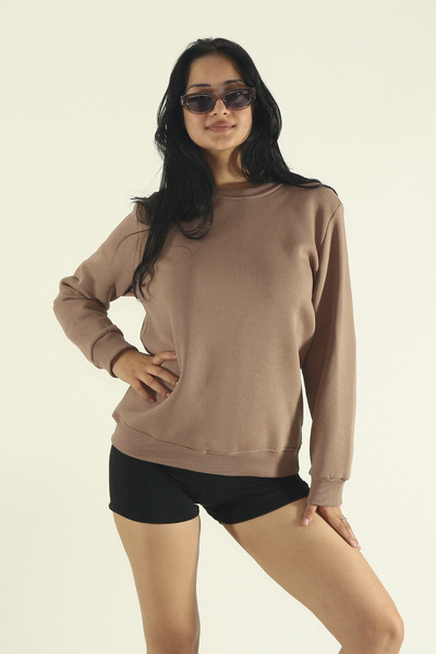 EydaMoon Дамска кафява зимна блуза с подплата от полар, памучен пух и велосипедна яка