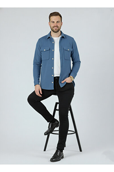 a02teks Ανδρικό πουκάμισο με λεπτό γιακά με διπλή τσέπη, μονόχρωμο μαύρο φλις ανδρικό πουκάμισο