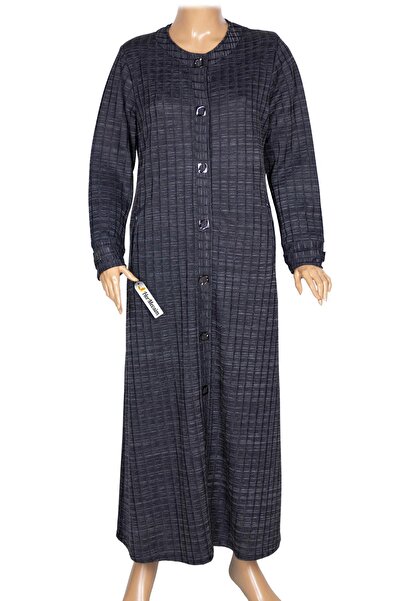 Hermevsim Hesna Women's Nurel Plus Size Winter Square Snap Button Navy Blue Overcoat