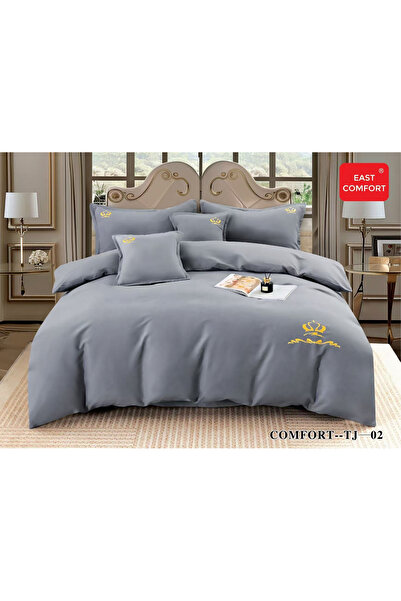FIONNA.RO Superior Fine Cotton Bed Linen With Royal Embroidery And Elastic - Grey