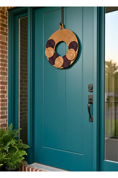 HomeTurko Handmade Jute Door Ornament Wall Decor Bohemian Rustic Style Door Wreath Natural Material 45 cm