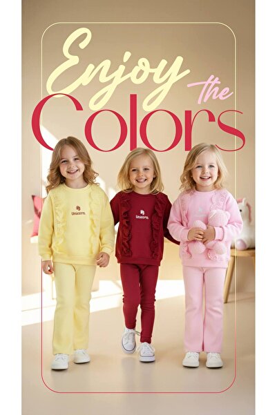 PITTO CHERRY SET Detay İşlemeli Bordo Sweatshirt Dokuma Pantolon Takım