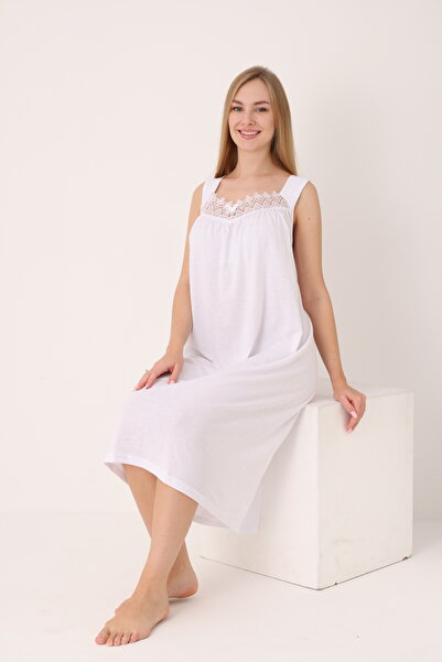 YASAR UNDERWEAR Women's Lace Wide Strap Patterned Cotton Nightgown