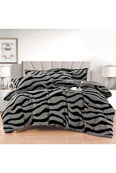 Lenjeria Familiei Tale Cocolino 4 Piece Double Bed Linen with Fitted Sheet – Grey with Black Stripes