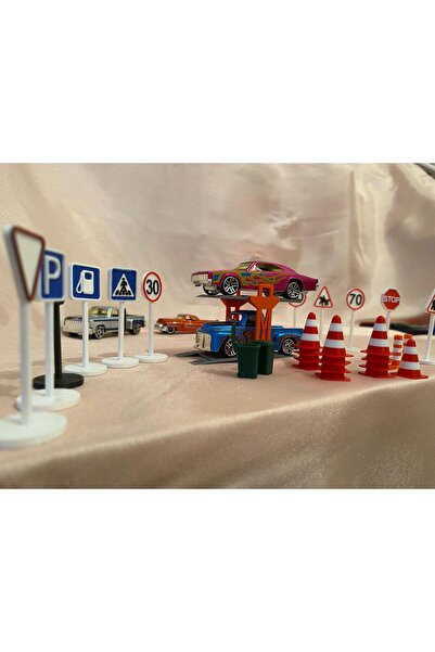 Eta3d Mini Trafik Eğitim ve Liftli Oyun Seti Trafik Levhalı Dubalı Çöp kovalı...