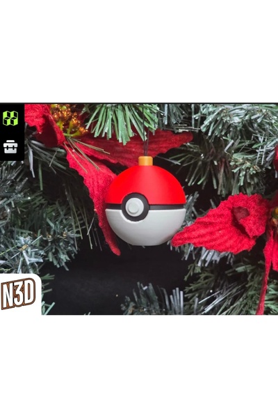 3D زينة عيد الميلاد على شكل كرة بوكيمون حمراء، مجموعة من قطعتين، خيار تزيين أ...