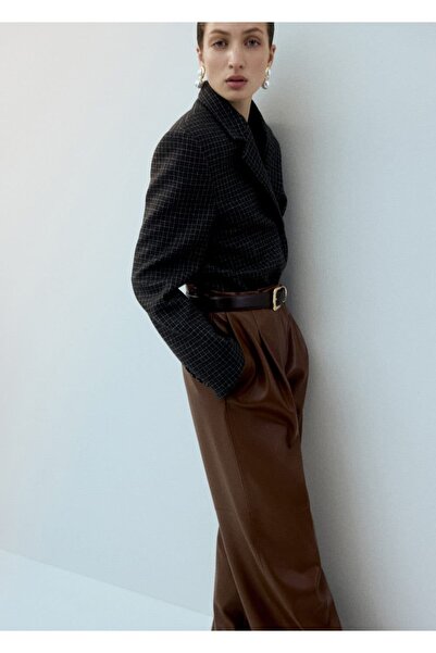 MANGO Woman Deri görünümlü wide leg pantolon