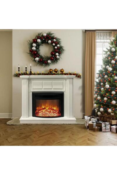 DLC 1800W Hitit Desen Beyaz Uzaktan Kumandalı Gerçek Alev Efektli Dekoratif Şömine