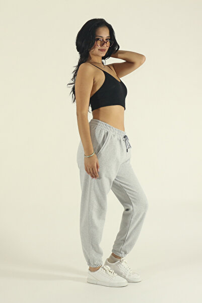 EydaMoon Women's Gray Winter Cotton Relaxed Waist and Leg Elastic Jogger Sweatpants