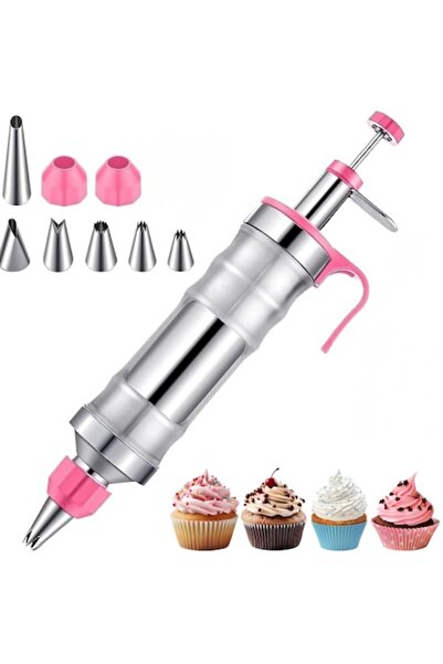 narvara Seringă profesională din oțel inoxidabil pentru decorare, 6 duze, 2 c...