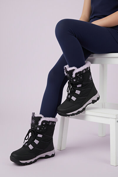 DİGGO KİDS Детски зимни ботуши за момичета, издръжливи, водоустойчиви, ортопедични, с велкро закрепване, черно-лилави