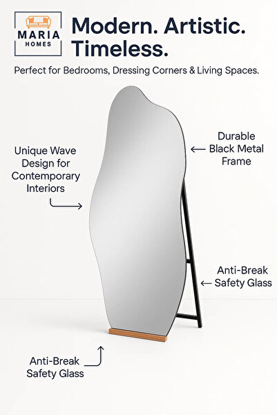 MARIA HOMES Irregular Full Length Mirror Modern Floor Standing Mirror for Bedroom Decorative Dressing