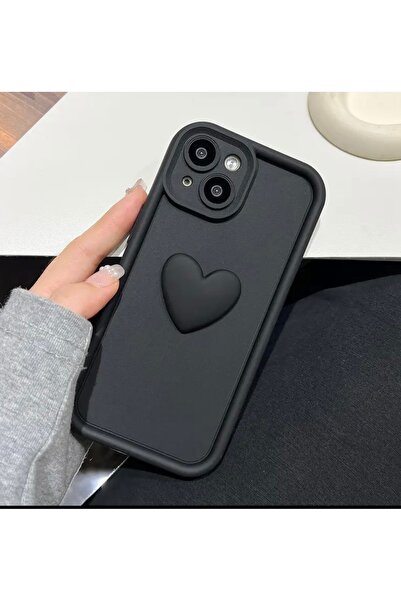 MİRAZ TASARIM حافظة حماية لهاتف آيفون 14 باللون الأسود مزينة بقلب ثلاثي الأبعاد