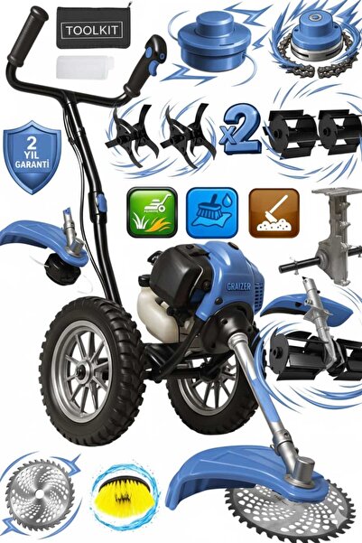 Graizer M 5200 Tekerlekli Benzinli Motorlu Ot Çalı Tırpanı Çim Biçme Makinesi Çift Çapa + Hali Yikama Aparat