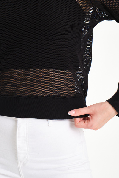 BY PAPI V-Neck Honeycomb Mesh Blouse