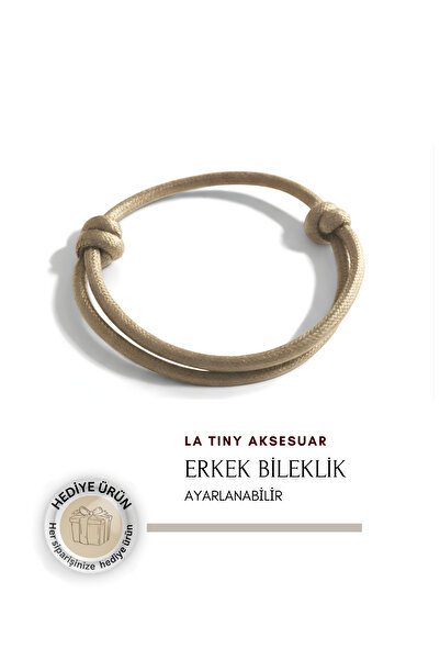 LA TINY AKSESUAR سوار رجالي سميك - سوار مقاوم للماء وقابل للتعديل، بيج داكن -...