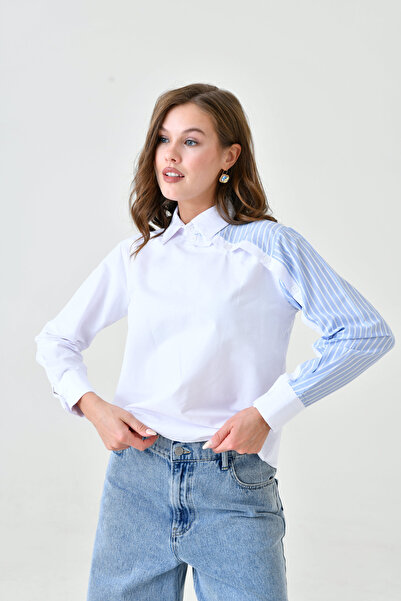 MAMAYAGA Women's Special Design Collar Sleeve Buttoned Line Garnish Suitable for Hijab Blouse Shirt