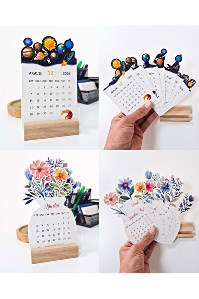 Melodi Davetiye 2026 Ahşap Ayaklı Çiçekli ve Güneş Sistemi Temalı 2'li Paket ...