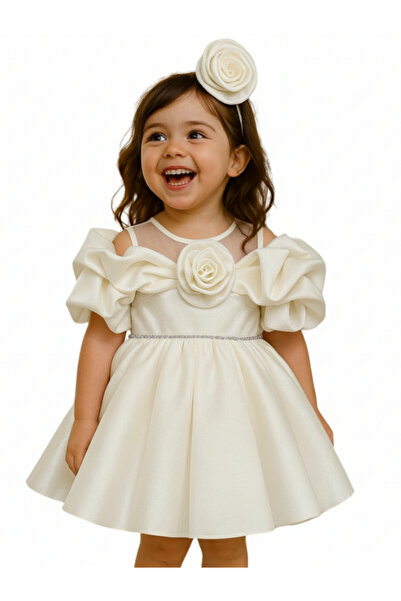 Neva Baby Boutique فستان سهرة للفتيات من EKRU مزين بالورود، فستان أميرة مزين ...
