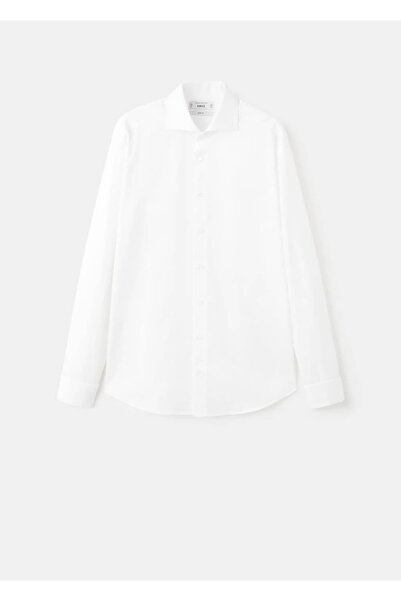 MANGO Man Kol düğmeli slim fit dimi kumaş gömlek