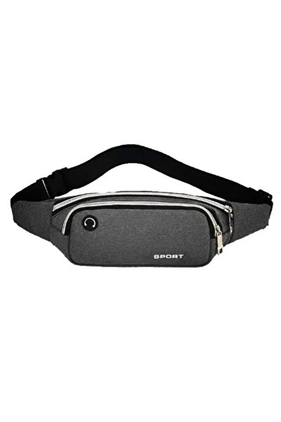 Stefano Unisex Sports Waist Bag with Two Compartments, Small, Compact, 20 x 10 cm, Gray