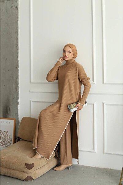 GİYSİ DÜNYASI 57 Triko Fabric Slit Chain Stitched Dress Pants 2-Piece Set