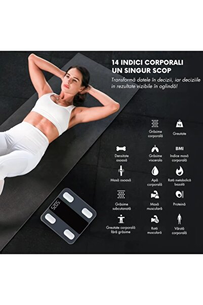 narvara ® Smart Scale — 14 Body Metrics, 4 Analysis Sensors, User Progress Report, iOS/Android, Bl