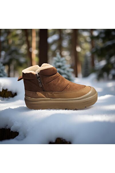 Asyagiyimavm Premium Seçenek: Su Geçirmez Sıcak Astarlı Kar Botu | Kahverengi/Siyah Termal Kışlık Bot