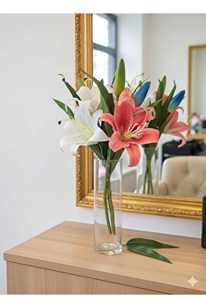 YASİMA 1 Piece Red Lily Realistic Wet Textured Home Vase Decoration Ornament