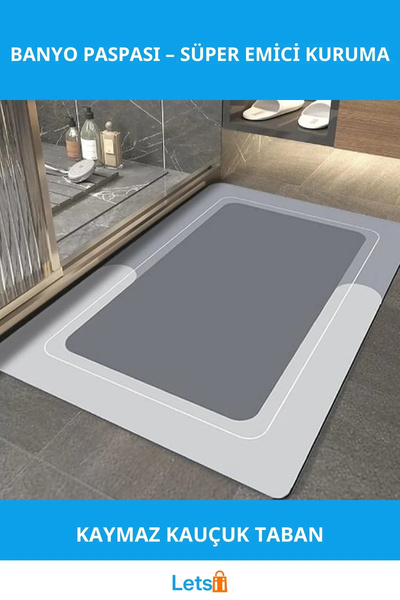 Letsii Kaymaz Kauçuk Dikdörtgen Süper Emici Banyo Paspası 38x58 cm
