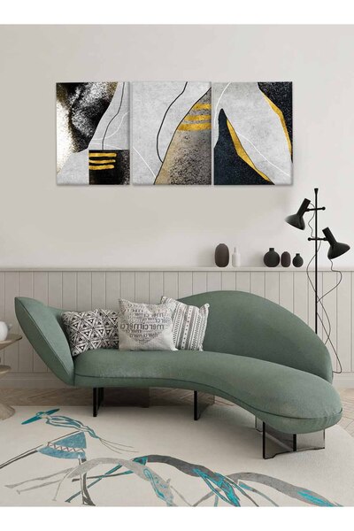 LOWHA Set of 3 Canvas Wall Art Stretched Over Wooden Frame with Abstract Design