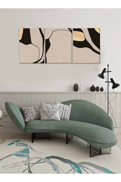 LOWHA مجموعة من 3 لوحات فنية جدارية من القماش مشدودة على إطار خشبي بتصميم تجريدي