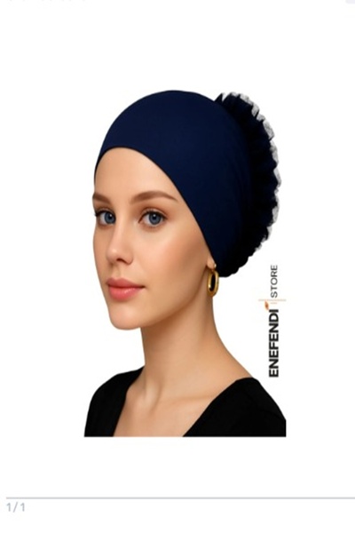 NF ND ENEFENDİ 2 Pieces Silicone Ruffled Bonnet Non-Slip Bun Bonnet Stitch-Free Navy Blue Black |   Comfortable Practical Bonnet