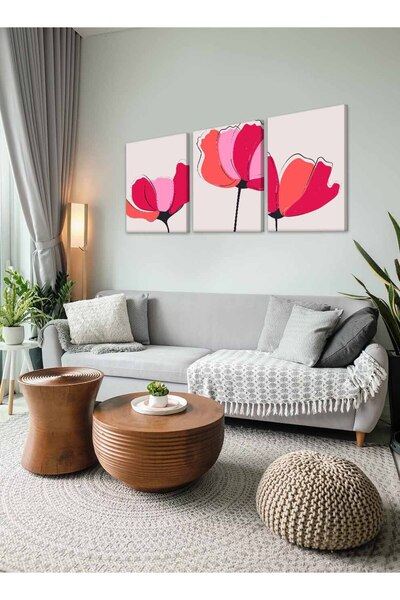 LOWHA Set of 3 Canvas Wall Art Stretched Over Wooden Frame with Roses Design