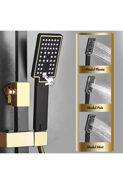 narvara Complete Shower Column Set - Brass Body, 4 Flow Modes, Black/Gold