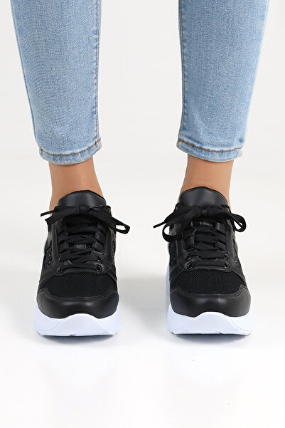 Encool Women's Black and White Sole Sneaker with Sequin Detail |   Casual Stylish and Comfortable High Sole Sports Shoes