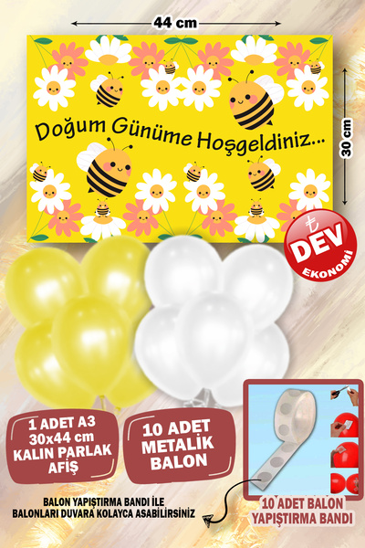 karanca parti süs Arı ve Papatyalı 1 Yaş Doğum Günü Süsleme Seti Konsepti Afi...