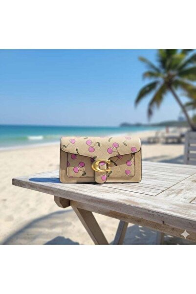 coachoutlet Tabby Satchel Bag, Cherry Design, Gold Hardware with long belt strap