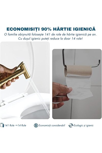 narvara Hygienic shower set for intimate hygiene, hot/cold water, built-in mixer, matte gold