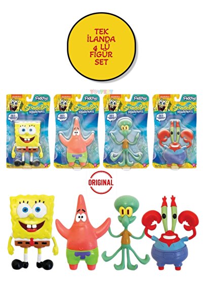 TOYFEST Nickelodeon Spongebob Squarepants Flexfigs Spongebob Set of 4 Flexible Action Figures - 10 cm