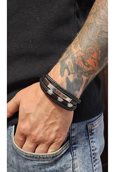 AGB Metal Modern Klasik Casual Ayarlanabilir Eklentili Bileklik (%100 Deri, %...