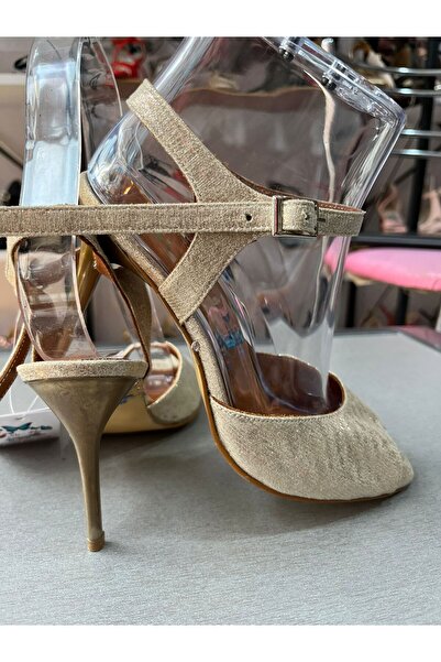 bitangosu Champagne Shiny Open Toe, Single Strap Scarf Model 8.5 cm 13 Pontjurdan Tango, Dance and Evening Dress Shoes