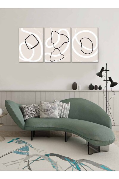 LOWHA مجموعة من 3 لوحات فنية جدارية من القماش مشدودة على إطار خشبي بتصميم تجريدي